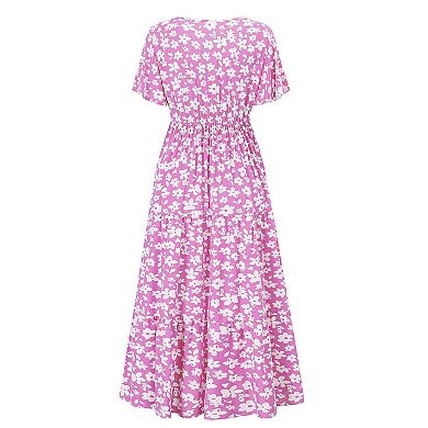 Women Maternity V Neck Flutter Sleeve Dress with Belt