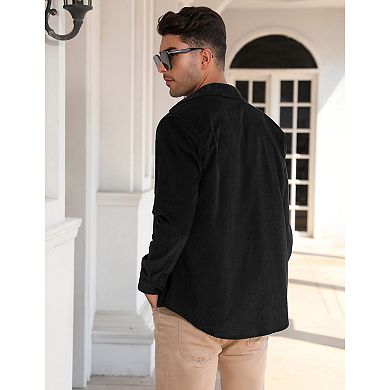 Men's Casual Shirt Corduroy Plaid Button Down Work Shirt Jacket with Pocket Shirts