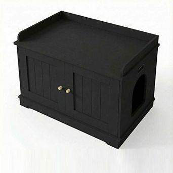 Cat Litter Box Enclosure Furniture, Hidden Litter Box Cabinet with Barn Door, Indoor Cat Washroom