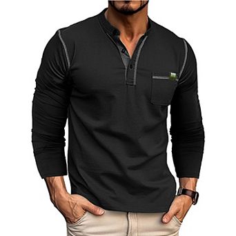 Men's Casual Polo Shirts Classic Long Sleeve Basic Button T-Shirt Lightweight Golf Tops with Pocket