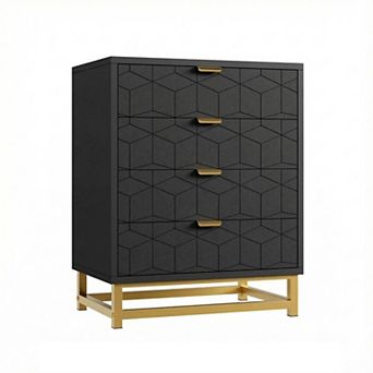 4 Drawer Dresser with Metal Legs, Wood Dressers Chest Organizer w/Wide Storage, Chest of Drawers