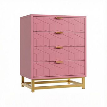 4 Drawer Dresser with Metal Legs, Wood Dressers Chest Organizer w/Wide Storage, Chest of Drawers