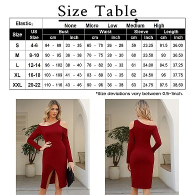 Womens Long Sleeve Cocktail Dresses Bodycon Ruched Wrap Split Party Formal Midi Dress