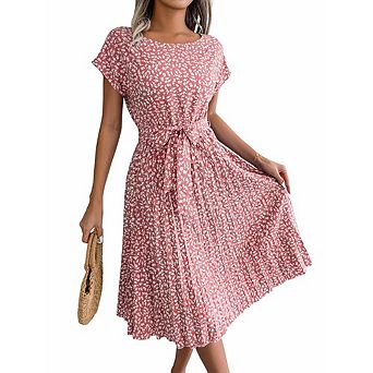 Women's Casual Floral Dress Short Sleeve Maxi Dress Pleated Chic Commute Date Dress