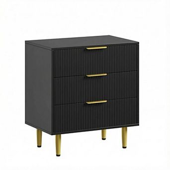 Fluted Dresser for Bedroom with 3 Drawers, Wooden Chest of Drawers w/Metal Handle & Feet