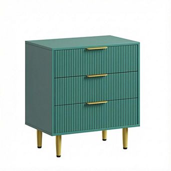Fluted Dresser for Bedroom with 3 Drawers, Wooden Chest of Drawers w/Metal Handle & Feet