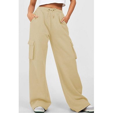 Women High Waisted Drawstring Wide Leg Cargo Pants Casual Baggy Joggers Pants with Pockets