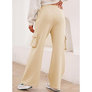 Women High Waisted Drawstring Wide Leg Cargo Pants Casual Baggy Joggers Pants with Pockets
