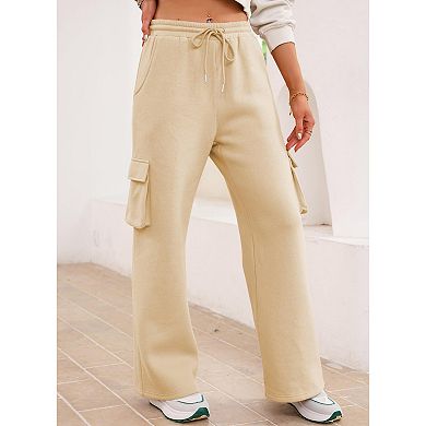 Women High Waisted Drawstring Wide Leg Cargo Pants Casual Baggy Joggers Pants with Pockets