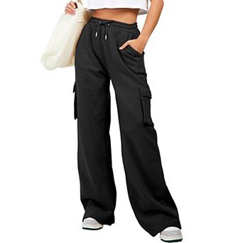 Women High Waisted Drawstring Wide Leg Cargo Pants Casual Baggy Joggers Pants with Pockets