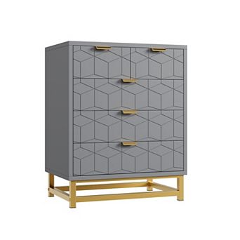 5 Drawer Dresser, Chest of Drawers w/Metal Base, Dresser Chest Cabinet Organizer for bed Room