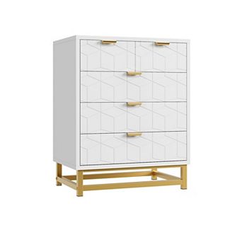 5 Drawer Dresser, Chest of Drawers w/Metal Base, Dresser Chest Cabinet Organizer for bed Room