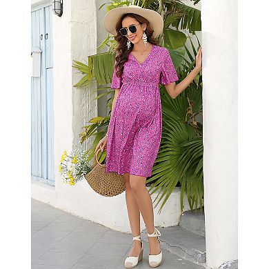 Women's Maternity Casual Short Sleeve Flowy Dress