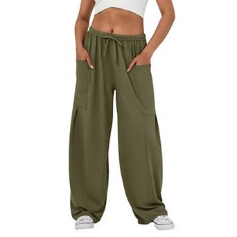 Womens Wide Leg Palazzo Pants Casual Loose Baggy Harem Pants High Waisted Drawstring Trousers