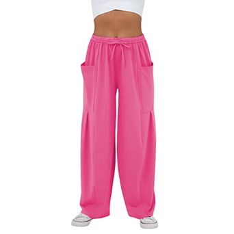 Womens Wide Leg Palazzo Pants Casual Loose Baggy Harem Pants High Waisted Drawstring Trousers