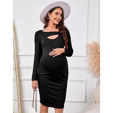 Women's Maternity Long Sleeve Stretchy Bodycon Dress