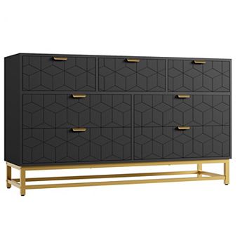 53.5" Wide Dresser for Bedroom, Modern 7 Drawer Triple Dresser w/Gold Accents,Long Storage Organizer