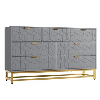 53.5" Wide Dresser for Bedroom, Modern 7 Drawer Triple Dresser w/Gold Accents,Long Storage Organizer