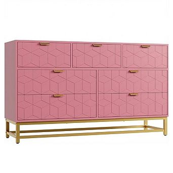 53.5" Wide Dresser for Bedroom, Modern 7 Drawer Triple Dresser w/Gold Accents,Long Storage Organizer