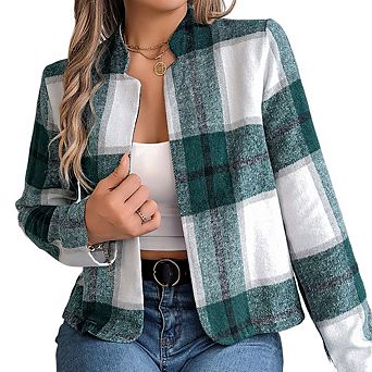 Women's Scottish Plaid Cardigan Buttonless Long Sleeve Vintage Casual Commute Top