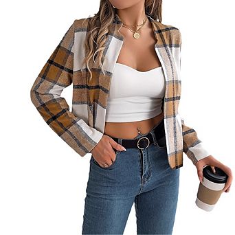 Women's Scottish Plaid Cardigan Buttonless Long Sleeve Vintage Casual Commute Top