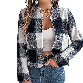 Women's Scottish Plaid Cardigan Buttonless Long Sleeve Vintage Casual Commute Top