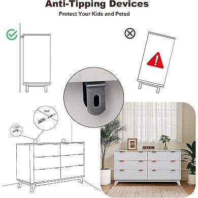 54 in Drip Pattern Six-Drawer Chest w/Faux Marble Top, Farmhouse Dresser, Drawer Storage Organizer