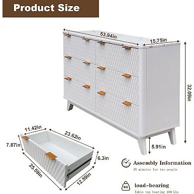 54 in Drip Pattern Six-Drawer Chest w/Faux Marble Top, Farmhouse Dresser, Drawer Storage Organizer