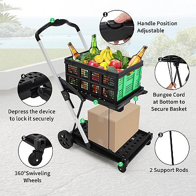 2 Tier Collapsible Shopping Cart on Wheels