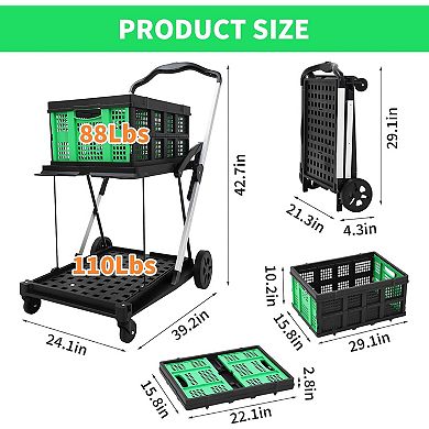 2 Tier Collapsible Shopping Cart on Wheels