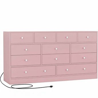 12 Drawer Dresser for Bedroom, 61 in Wood Dresser with Power Outlet, Wide Chest of Drawers