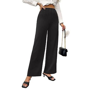 Women's Elastic High Waisted Straight Leg Wide Trousers