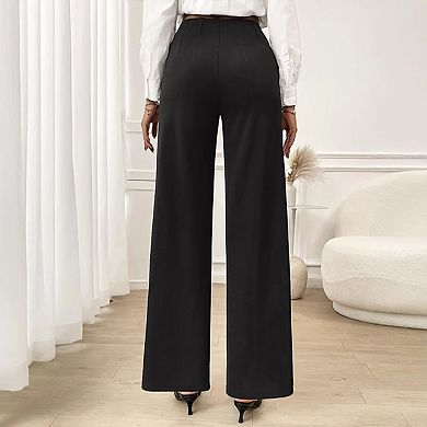 Women's Elastic High Waisted Straight Leg Wide Trousers
