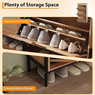 Rattan Shoe Cabinet,Narrow Shoe Rack with Adjustable Shelf,Freestanding Shoe Storage Organizer