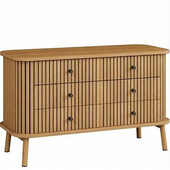 47" Small 6 Drawer Dresser, Wood Farmhouse Chest of Drawers w/Metal Legs,Clothes Storage Organizer