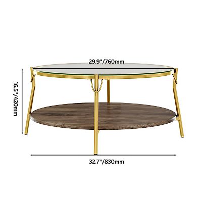 GOODSILO Modern Round Two-Tier Coffee Table with Glass Top & Metallic Base for Living Room