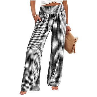 Womens Gingham Pants Pajama Lounge PJ Bottoms Plaid Wide Leg Casual Trousers with Pockets