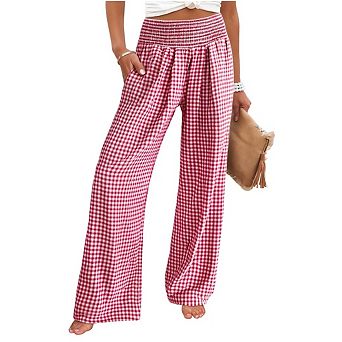 Womens Gingham Pants Pajama Lounge PJ Bottoms Plaid Wide Leg Casual Trousers with Pockets