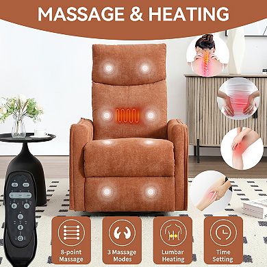CEWOR Manual Recliner & Swivel Glider with Vibration Massage & Lumbar Heating