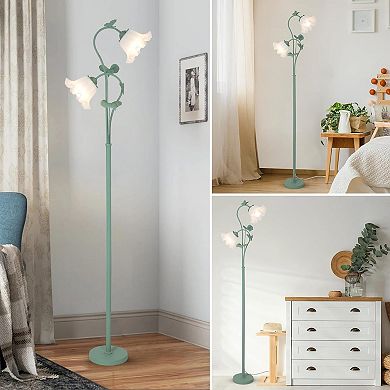 ELEMENT ACE Vintage Floral Floor Lamp with Acrylic Shade and LED Lighting for Living Spaces