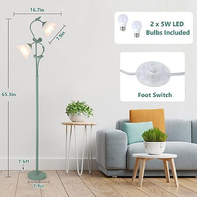 ELEMENT ACE Vintage Floral Floor Lamp with Acrylic Shade and LED Lighting for Living Spaces