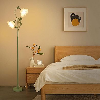 ELEMENT ACE Vintage Floral Floor Lamp with Acrylic Shade and LED Lighting for Living Spaces