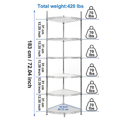 CEWOR 6-Tier Corner Shelving Unit, Adjustable Triangle Storage Rack for Bathroom Kitchen Living Room