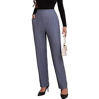 Women's Pinstripe Pants Straight Leg Work Office Striped Long Trousers
