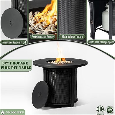 32" Propane Gas Fire Pit Table, 50000 BTU Round Steel Fire Pit