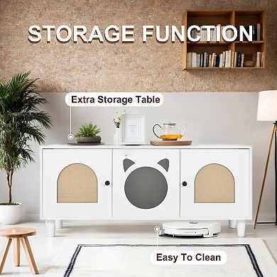 ELEMENT ACE Modern Cat Cabinet Enclosure with Sisal Scratcher and Storage Side Table