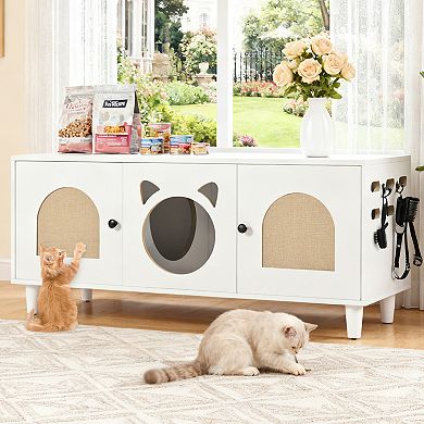 ELEMENT ACE Modern Cat Cabinet Enclosure with Sisal Scratcher and Storage Side Table
