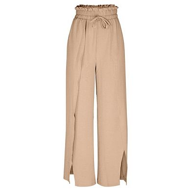 Womens Wide Leg Split Pants Boho Loose Palazzo with Elastic Waist Drawstring Beach Vacation Pants