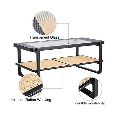 MODERN RATTAN AND GLASS CENTER TABLE