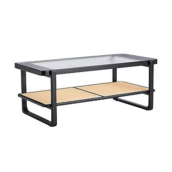 MODERN RATTAN AND GLASS CENTER TABLE